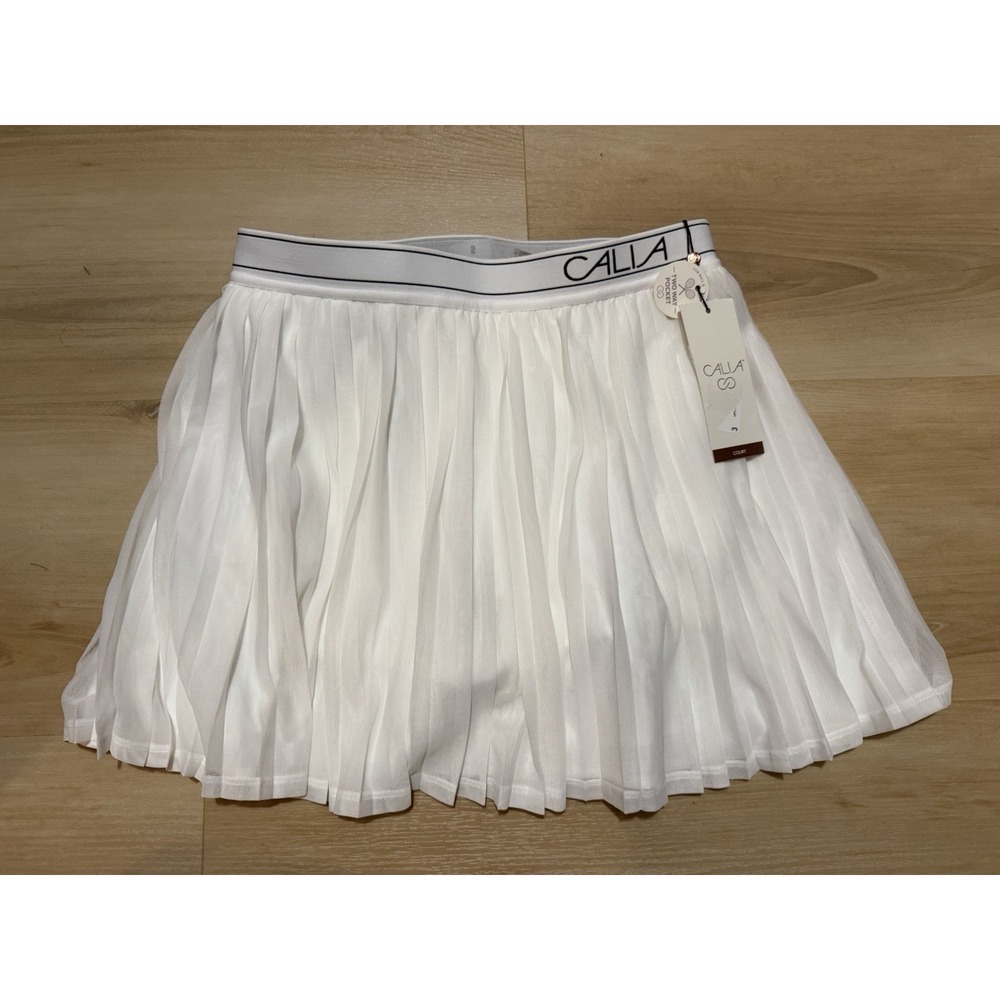 CALIA Womens Athletic Pleated White Skirt Skort Small Performance Mesh New $88